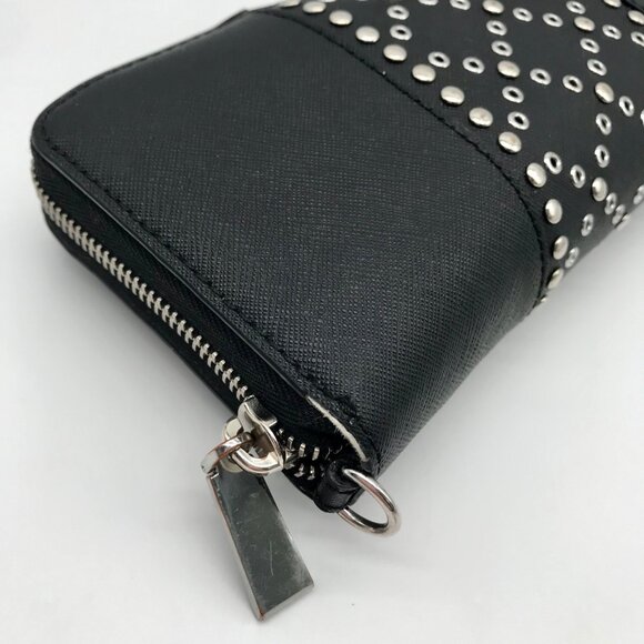 Michael Kors Black Saffiano Leather Studded Zip Around Wristlet Wallet - Picture 9 of 11